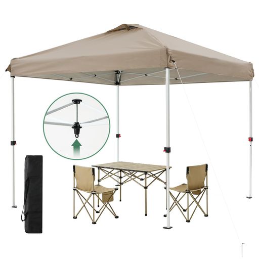 Rakuten - FLOUREEワンタッチタープテントキャンプ・スポーツイベント・商業イベント用ポリエステル素材ベージュ13.4kg250x250x270cmUV保護99%炭素鋼フレーム防水