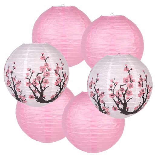 Rakuten - 6個セット桜柄&ピンク紙提灯紙ちょうちん夏祭り2026新年春節ペーパーランタンパーティー・ウェディング・インテリア用吊り下げデコレーションお盆飾り