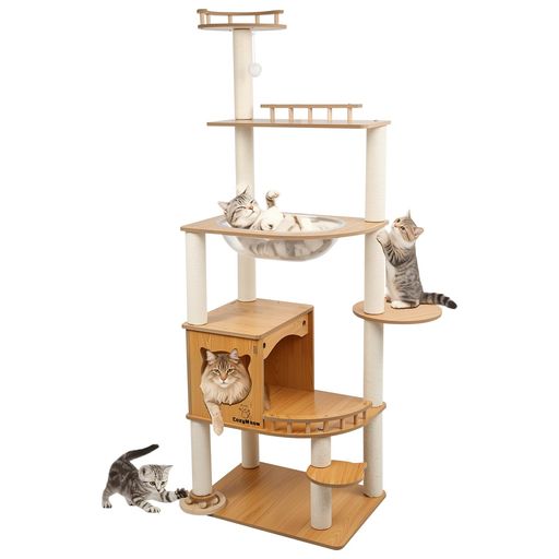 乐天商城 - [CozyMeow]キャットタワー木製据え置きスリム宇宙船厚さを増した板材大型猫用猫タワー多頭飼いキャットハウス爪とぎキャットウォーク人気きゃつとタワーシニアねこおしゃれかわいいキ…