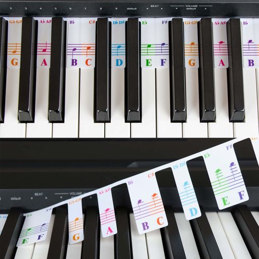 Rakuten - QMGカラフルピアノキーボードノート初心者用取り外し可能なノートラベル学習用88キーフルサイズピアノレーキキー再利用可能ステッカー不要