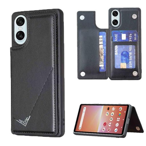 Rakuten - 【Suumii】手帳型Xperia10VI用背面手帳カードケースランヤード付背面カバーSO-52Edocomo(ブラック)スマホケースサイドマグネットカード収納横置き機能PUレザー財布型携帯カバーxperia10