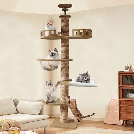 Rakuten - CozyMeowキャットタワー突っ張り木製キャットツリー木登りタワー多層無垢材太い支柱スリム宇宙船ハンモック多頭飼い大型猫用猫タワー人気おしゃれ爪とぎつめとぎ猫かわいいねこキャッ…
