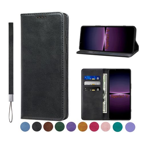 Rakuten - Xperia10VIケース手帳型高質PUレザーXperia10VIカバーSO-52EケースSOG14耐衝撃内蔵マグネット開閉式エクスペリア10VIケースベルトなしスマホケースおしゃれカードポケットスタンド機能