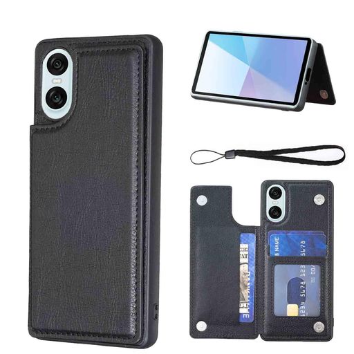Rakuten - 【Aqier】For互換性Xperia10VI/SOG14au/SO-52Edocomo/XQ-ES44SoftBank適用背面手帳型軽い薄い純色レザーケース(ブラック)エクスペリア10viドコモso52eケースカード入れ