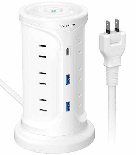 乐天商城 - NVEESHOX電源タップType-C付き延長コードタワー伸縮固定パーツ付コンセントusb付雷ガード3層12個AC口3個USBポートたこ足配線テーブルタップOAタップマルチタップ机の下壁掛け安全保護機能自…