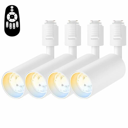 照明 【一体型スポットライト】消費電力:4.5W。ビーム角:約36度。可動範囲:上下約90度、回転約350度。パッケージ:4個入+1個リモコン。(電池別売り。物流の安全を確保するため、当社のリモコンには電池が含まれていません。)該当商品に3年間の長期保証をお付けしておりますので、安心してご使用いただけます。 【調光調色機能付き】無段階調光調色可能で、温かみのある電球色、清々しい昼光色、その中間の白色にも調整でき、お好みに合わせて思いのままに灯りをコントロールできます。常夜灯モードにも対応可能です。調光で実現できる節電効率は90%! 美しいだけでなく省電力も実現!2.4GHz無線式リモコンで複数のライトをグループ分けし、グループ内に登録したライトの明るさ・色を調節できます。離れたところからでもリモコンで簡単にON/OFF、明るさ調整できます。 【角度の自由調整&amp;取り付け簡単】上下方向に約90度、回転方向に約350度、照射角度もシーンに合わせてお好みの角度に調節出来ます。インテリア照明やアクセント照明に、かなり洒落です。工具不要、配線ダクトレールやライティングレール上に自由に配置できます。