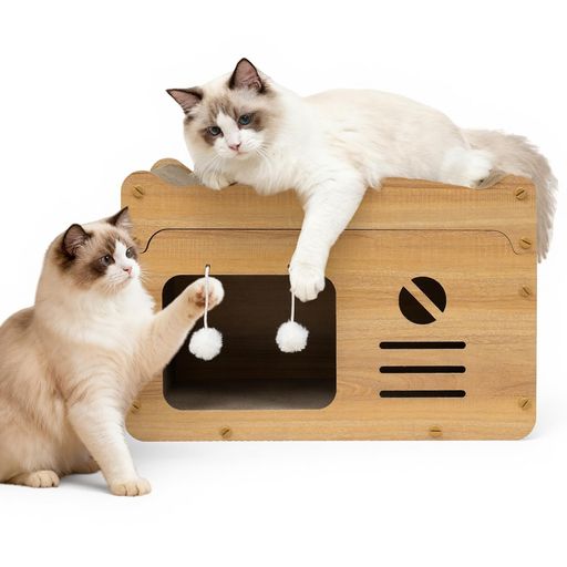 Rakuten - JUPEA猫爪研ぎダンボールハウス51x26x33cm爪とぎ爪研ぎポールキャットハウス猫用隠れ家屋根付き高密度大型通気家具破壊防止ストレス発散運動不足改善留守番二段組立簡単((M)