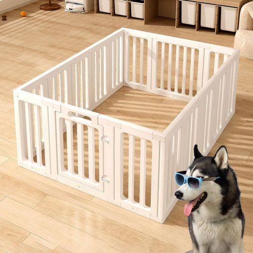 乐天商城 - ホワイトペットサークル犬用室内柵ドア付きおしゃれ小型犬中型犬用プラスチック製【自由調整サイズ】【吸盤式&二重ロック】【組立簡単工具不要】【丈夫HDPE樹脂傷つきにくい防水】【…