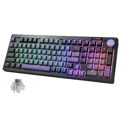e元素 ワイヤレスメカニカルゲーミングキーボード テンキー付き 銀軸 RGB 英語配列 Bluetooth・2.4GHz無線・有線 ホットスワップ対応