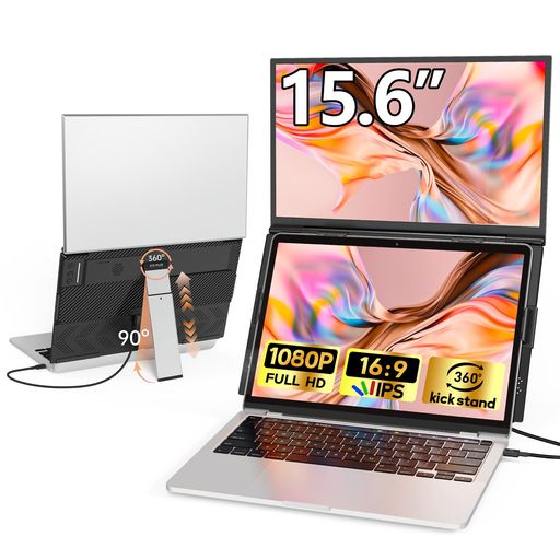 Laptomo デュアル モバイルモニター 15.6インチ デュアルディスプレイ IPS FHD 1080P 自立型ノートPC上部モニター 持ち運び ノートパソコン用モニター折りたたみ ポータブルモニタ拡張 軽量にUSB…