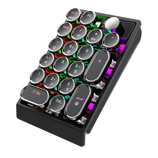 Acogedor テンキー 19 キー ワイヤレス メカニカル ボード、RGB バックライト付き、ホットスワップ可能、3 モード (BT/2.4G/USB-C)、1000mAh、ラップト PC 用レトロ ダイヤル
