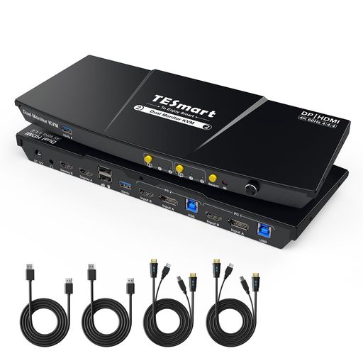 【2出力2出力 HDMI+DPKVMスイッチ】1セットのキーボードとマウス、2台のモニターで、2台のPCを制御できます。2つのユニークな出力モードに対応しています。ひとつは拡張モードと複製モード、もうひとつはミックスモード(混合画面モード)です。ご注意:パソコンとKVMの接続はHDMIケーブルとDPケーブルを接続することが必要です。 【4K60Hz高解像度】デュアルディスプレイ切替機は最大4K(3840x2160)@60Hzの解像度および4:4:4対応。2K@120Hzにも下位互換性があります。 【USB3.0&amp;ヘッドセットポート】HDMIとDisplayPort KVM切り替えは2つのUSB3.0ポート(2*USB-A)を備えており、フロントパネルのUSB3.0ポートはスマートフォンの充電にもご利用いただけます。L/Rポートを搭載し、マイク入力にも対応しています。 【複数のスイッチ方法】2入力2出力KVM切替器はフロントパネルのボタン、IRリモコンとキーボードのホットキーの切り替え方法をサポートして、とても便利な使用体験をもらいます。