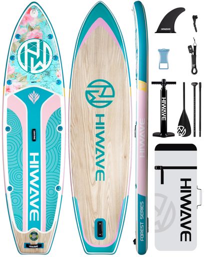 Hiwave空気入りパドル11’*34’*6’超ワイド支持板、350 lb Capicity大人パドル、海と湖、2+1ファミリープレートグリーンピンク