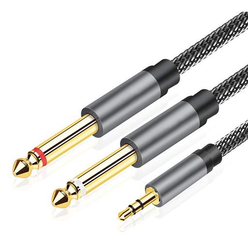 【オーディオケーブル】3.5mm to 6.35mm*2 変換オーディオケーブル3.5mmオーディオジャックを6.35mmオーディオジャックが搭載された設備に接続して、オリジナルな音声出力を実現できます音楽を聞くこと等に最適な選択です。 【優れた音質】:耐食性のある金メッキ金属コネクタで、最小限の信号ロスで音声信号を伝送できます。 【耐久性】純銅外殻及24k金メッキプラグ、純銅外殻は十分に密封され、しっかりと接続され、ナイロン編組によりケーブルの耐久性がさらに向上滑らかな外観、光沢加工の表面、高級感溢れる仕上げます。 【接続しやすい】:3.5mmのジャック出力を備えたスマートフォン、ノートパソコンやコンピューターを 6.35mmのジャック入力二つある設備(例えば、スピーカー、チューナーなど)に接続します。