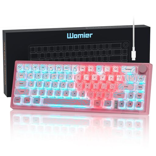 Womier 60% ゲーミングメカニカルキーボード、QMK/VIA対応、ホットスワップ可能、ガスケットマウント、RGBバックライト、PBTキーキャップ付き (VK66 PRO ピンク)