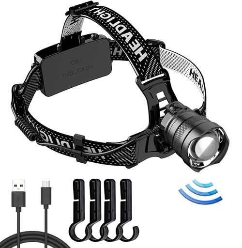 【超高輝度 XHP200 LED ヘッドランプ &amp;軽量】最強の輝度は800000ルーメンです.(絶対目で直視しないでください!)明るさは通常のT6照明の約20倍です。L2の10倍です、P70の7倍です.照射距離は遠くて夜間に1500メートル以内の物体に焦点を合わせることができます。寿命は300,000時間です。大型レンズを採用し、絞りが大きく照射距離が遠い。点灯時間は低輝度で30時間、高輝度で15時間に達ます。充電で繰り返し使用でき、電池切り替えの手間が不要で、経済的です。この明るさなら夜の散歩や暗い場所での活動に大活躍。地震、災害や突然停電した時にも役立ちます。 【センサー検知機能+90°角度調整+テール警告灯】任意のモードで電源スイッチを2秒押,、センサーモードに入り、側面にセンサーが搭載して、内蔵高品質赤外線感知装置、ヘッドライトの右側に手を振ったら(10cm距離以内)点灯/消灯ができます。暗い場合における釣り、自動車修理などでも便利です。汚れた手で触る必要はありません。90°の角度を自由に調整でき,使用環境に応じて適切な照射角度や範囲を調整して危険を回避できる。