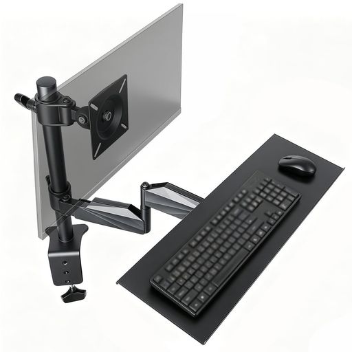 🖥️【卓上省スペース】ディスプレイアームとキーボードトレイが一体化したモニタースタンドです。モニターやキーボードをデスクから浮かせることで、書類作業やノートPC作業に使える卓上スペースを確保できます。在宅ワークやテレワーク、ゲーミング環境をすっきり整えたい方におすすめです。 🎛️【高さ・角度を調整して快適な作業環境づくり】モニター位置やキーボード位置を好みに合わせて細かく調整可能。キーボードトレイ部分は180°水平回転・上下90°チルトが可能、アームは最大55cmまで引き出し可能。モニターホルダー部分は回転・前後チルトに対応し、使用シーンに合わせて横画面や縦画面の切替も自在。座り作業から立ち作業まで柔軟に対応し、長時間のPC作業や資料作成、動画編集など幅広い用途で活躍します。 🛠【アルミ合金製・約10kg耐荷重の安定感】厚みのあるアルミ合金トレイは、軽量でありながらたわみにくい構造。約10kgまで載せられる設計で、キーボードやマウスは安心して置けます。机をしっかり挟み込むクランプ構造により、タイピング時もガタつきにくいキーボードスタンドです。
