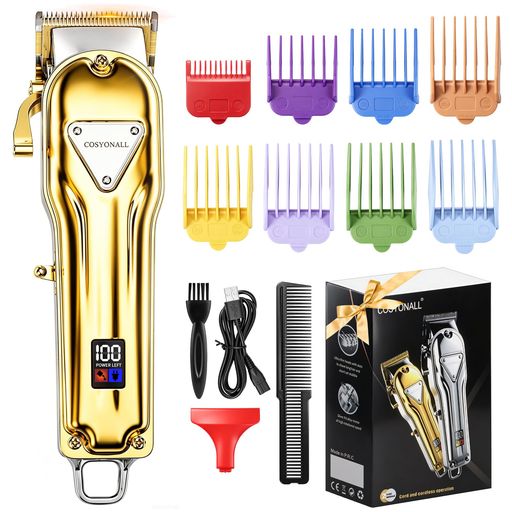 COSYONALL 理髪器20 W強力電動ヘアカット男性用ヘアカットコードレスカット理髪機美容セットフルメタルボディトリートメントとスタイリング(ゴールド)