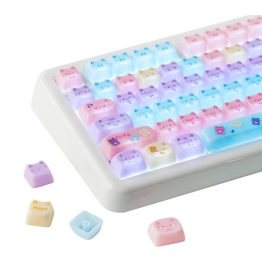 KiiBOOM ニャンプリン かわいいキーキャップ 可愛い猫デザイン PC半透明キーキャップ MAOプロファイル メカニカルキーボード用 カスタム用 134キーセット 60%、65%、75%、TKL、96%、フルサイズレ…