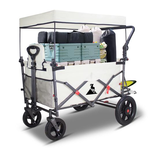 Topwell キャリー ワゴン、屋根とシートベルト付き2つシートあり多機能カート、荷室開閉と拡張可能、フロントハンドルxリアプッシュハンドル、四輪取り外し可能、ストッパー付き 耐荷重…