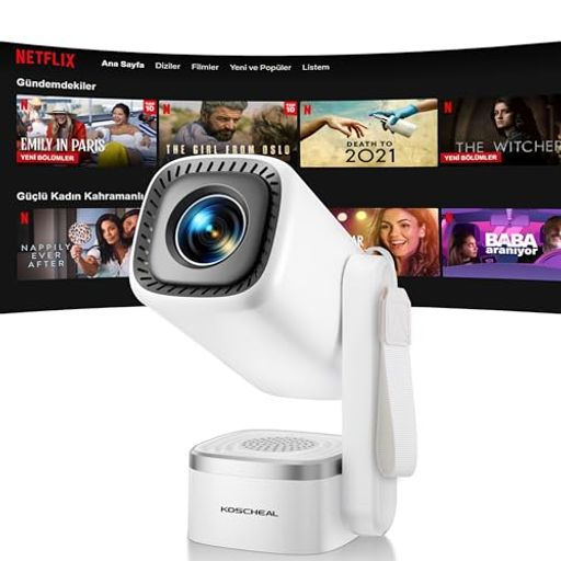 KOSCHEAL プロジェクター 家庭用 超小型 Android TV 14.0搭載 内蔵Hi-Fiスピーカー 350インチ大画面 4K対応 短距離投影 高輝度 Wi-Fi6 Bluetooth5.4 270°回転