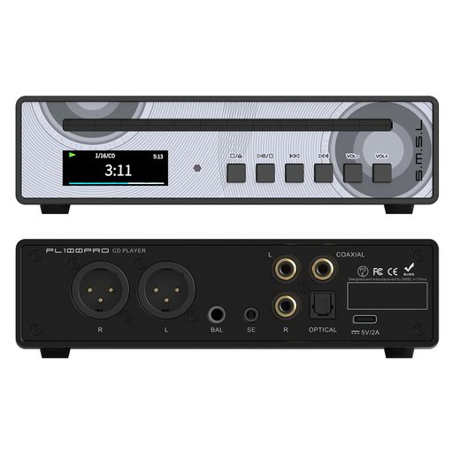 SMSL PL100 PROは、精密なスロットイン式CDトランスポートと高解像度DACを一体化したHi-Fi CDプレーヤーです。安定したジッターの少ない再生により、CD本来の音楽情報をクリアに再現します。CD / CD-R / CD-RW / MP3 CD(最大200曲)に対応し、長時間のリスニングやデスクトップオーディオ / ホームオーディオ環境に適した設計です。 本機にはCirrus Logic製CS43131 DACチップを2基搭載。SNR 110dB、THD+N 0.001%の優れた性能により、ボーカルの透明感や楽器の細かなニュアンスまで忠実に再現します。低ノイズでクリアなサウンドを実現し、オーディオファイル向けCDプレーヤーとして高品位な音楽再生を提供します。 4VrmsのXLRバランス出力と2VrmsのRCA出力を搭載し、パワードスピーカー、アンプなどへの接続が可能です。さらに出力音量の調整機能を備えており、コンパクトなプリアンプとしても使用でき、シンプルなHi-Fiオーディオシステムの構築に役立ちます。 4.4mmバランス出力と3.5mmシングルエンド出力を備えたヘッドホンアンプを搭載。
