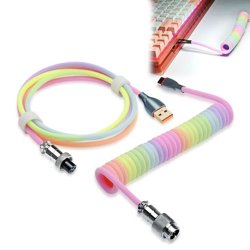 ▼【頑丈で耐久性のある品質】 UCINNOVATE カスタムコイルキーボードケーブルは、ダブルスリーブカスタムコイルキーボードケーブルで強化され、アルミシールドホイル付きの高品質の銅線を使用しており、曲げを恐れず、壊れません。 ▼【金属航空コネクター】 アビエーターコネクターにより、異なるケーブルをキーボードやその他のアクセサリーに素早く取り付けることができます。 デスクのセットアップに質感を加え、キーボードを素敵に見せます。 ▼【伸縮性のあるフレックスで覆われたブレードラップ】USB c用のコイル状ケーブルは、高強度のナイロンブレードで構成されています。USB cを想定したKeyboardケーブルは、外側を半透明のフレックスで包んでおり、質感と複雑さを増しています。 ▼ 【アングル&amp;コイルケーブル】プロ仕様のリバースコイルは、より実質的で、オーバーストレッチによるコイルの損傷を防ぎ、ケーブルが絡まることなくキーボードを接続するのに最適な長さを提供します。 ▼【高速充電 &amp; 同期】USB TypeC - USB-Aケーブルは、安全な高速充電とデータ同期速度をサポートします。