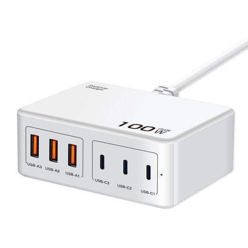▶【6ポート合計100W出力】本USB充電器はUSB-C*3&amp;USB-A*3を備えて合計100W高出力を実現し、6台のデバイスを同時に充電できます。スマートフォンやタブレットのほかさまざまなUSB機器をこれ一つで急速充電できるAC充電器です。また、出力自動判別機能搭載で、接続されたデバイスに合わせた最大出力で急速充電を行えます。 ▶【PD30W高効率充電】Power Delivery30W対応のUSB-C搭載されます。iPhoneへ最速で充電、わずか30分で50%充電することができます。USB-Aポートで、最高5V/3Aの出力を実現して、従来USB-A規格の5W出力の充電器に比べ、はるかに高い出力で最大3倍速く充電することが可能です。 ▶【1.2M入力ケーブル・滑り止めスタンド付】適切な長さがある1.2mの電源ケーブル(取り外し可)付きで、窮屈なしで自由に延長可能、コンセントから少し離れた場所でもスマートに利用できる卓上充電器!また、シリコン製の滑り止めパッドが付いて、充電ケーブルの抜き差し時、充電器が倒れる心配なく、安定的に使えます。