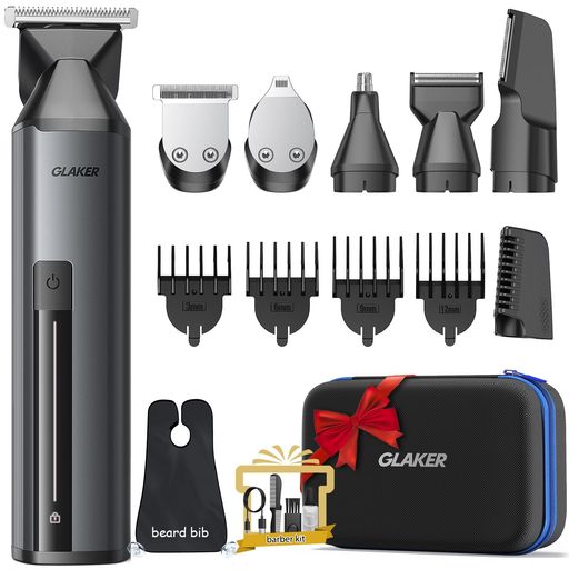 GLAKER Beard Trimmer for Men - Waterproof 6 in 1 Complete Grooming Kits for Mustache Nose Ear Facial Body Hair Trimming, Mens