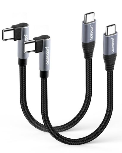 aceyoon USB C ケーブル 短い 線長20cm Type-C L字 2本 最大100W 急速充電 タイプC 単側L型 20センチ 480Mbps データ同期 CtoC ケーブル 90度 垂直 オス-オス 0.2M for iPhone 17