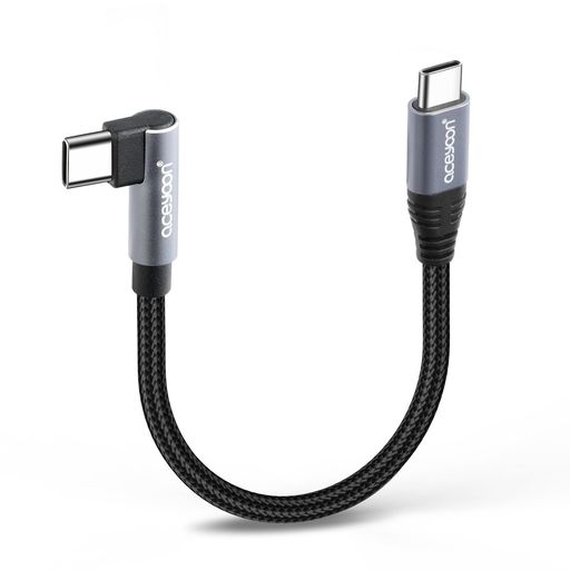 aceyoon USB C ケーブル 短い 線長10cm Type-C L字 1本 最大100W 急速充電 タイプC 単側L型 10センチ 480Mbps データ同期 CtoC ケーブル 90度 垂直 オス-オス 0.1M for iPhone 17