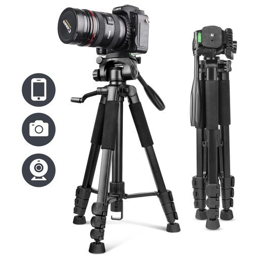 【カメラ・スマホ適用】最大荷重5.5kgまで設置可能、ほとんどのカメラやスマホ三脚としてが使えます。家族旅行、山登り、ビデオ撮影、ライブ配信などに大活躍。ご注意螺丝をきつく締めないと、耐荷重が下がり、不安定になります。 【軽量・4段階伸縮】本体重さ1.39kg。全高(4段階状態) : 1709mm / 収納 : 51cm、伸縮比:約3.4倍になります。 【3WAY雲台付き・自由回転撮影・右パンハンドル】上下回転、横撮り縦撮り、水平360度調整、パノラマ撮影が可能です。より多くの場合に好き勝手な撮影方法が実現できます。左パンハンドル仕様によって、カメラ撮影/スマホ写真/ビデオ動画が操作しやすいです 【パッケージ内容】カメラ三脚X1 、スマホ用クリップX1 、遠隔操作リモコンX1、収納袋X1、 取扱説明書X1。 【12ヶ月保証・安心なサービス】1年保証期間に何が故障または不明な点でもございましたら、いつでもお気軽当店までにお問い合わせください。