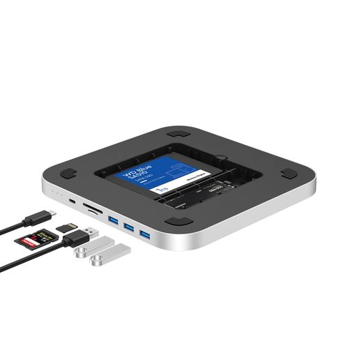 Qwiizlab Mac Mini用ドック&ハブ(SATA/NVMe M.2 デュアルSSDエンクロージャー搭載)— Mac Mini (M2/M1/Intel) 対応、USB-C (10Gbps)、USB-A x3