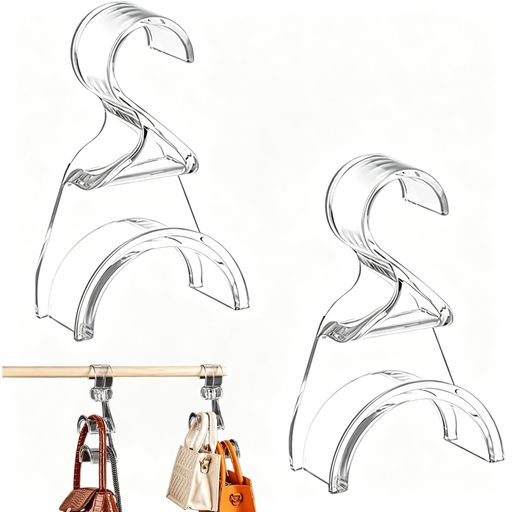 【セット内容】アーチ型透明アクリルバッグハンガーが 2 個入りセットとなっています。複数のバッグを同時に収納したり、別の収納スペースに分けて設置したりするのに便利です。 【サイズ &amp; 高耐荷重設計】実寸 9.4x4.6x15.3cm の仕様で、しっかりとした構造により耐荷重性能に優れ、重めのハンドバッグでも安心して掛けられます。 【肉厚硬質アクリル素材】変形しにくい硬質アクリルを採用。布製や軟質プラスチック製フックと違い、バッグ持ち手に圧痕をつけず、ブランドバッグの持ち手をしっかり保護します。防水・防湿性を備え、透明度が高く掛けたバッグが一目で確認でき、探す手間を削減できます。 【U 字型溝で荷重分散、持ち手を傷つけない】U 字型湾曲溝がバッグストラップを面全体で支え、荷重を均等に分散します。一般的な細いハンガーのように持ち手を押しつぶしたり永久的な跡を残したりせず、高級レザーバッグやブランド品の収納に最適です。 【透明デザインでインテリアに馴染み多用途】全面クリアアクリルのシンプルなインビジブルデザインは、木目調インテリアはもちろん高級感のある空間にも自然に調和します。