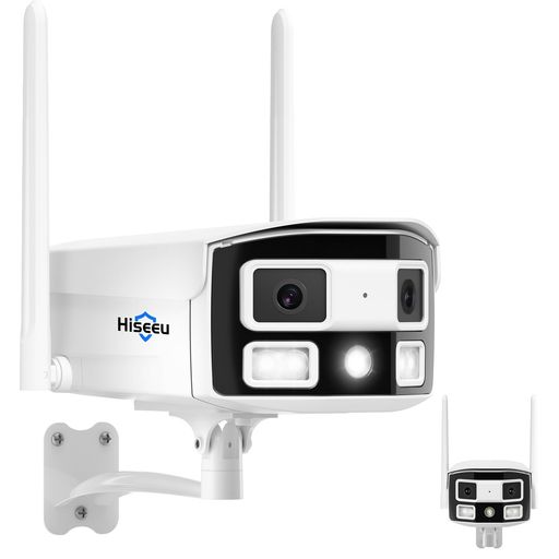 【180° 超広角・スターライトカメラ 】 Hiseeu 防犯カメラ 400万画素 超広角デュアルレンズ WiFi Pro 屋外無線セキュリティカメラ 2.4/5 GHz ブラックライトナイトビュー 双方向音声 IP 66防水 AI動…