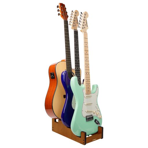 STRICH ギタースタンド 3本掛け 木製フロアギターラック フロントディスプレイ 省スペース 自宅 スタジオ ステージ用 マルチギタースタンド マホガニー色 L-2E1AM (エレキ2本+アコースティッ…