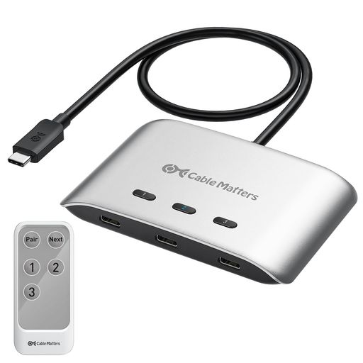 【互換性に関するご注意】付属の20Gbps USB4 ケーブルのみをご使用ください。Thunderbolt 3/4/5ケーブルへの置き換えは非推奨です。本USB-C 切替器はUSB4 / Thunderbolt 4ドックで動作しますが、ドックの多くが40Gbps帯域であるのに対し本製品は20Gbpsのため、元の環境より表示台数や解像度/リフレッシュレートが制限される場合があります。ピグテール一体型ドックやUSB-C カプラー(メス-メス)経由の接続は避け、必ずドックのUSB-Cポートへ直接接続してください。 【20Gbps USB C 切替器(3台PC右向き矢印1台モニター/ドック)】 3台のパソコンで1台のUSB-C / USB4 / Thunderbolt 4 モニターやUSB4 ドッキングステーションを共有できるUSB-C KVMスイッチ。Type C 切替器本体のピグテール(固定ケーブル 50cm)をモニター/ドックへ、各PCへは付属USB4ケーブルを接続するだけでシームレスに切替。USB C スイッチャーとして、大容量データ転送や動画ストリーミングも快適。