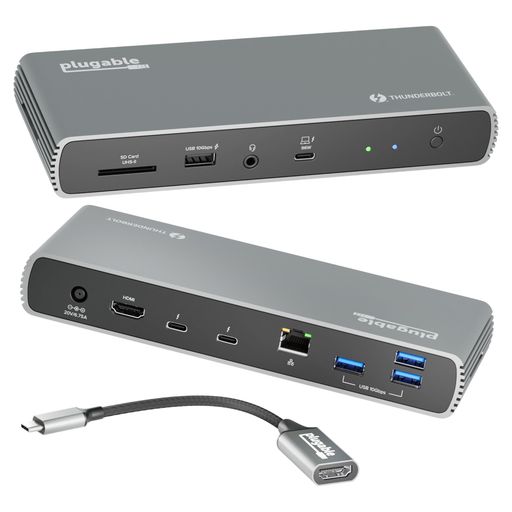 Plugable Thunderbolt 4 ドッキングステーション 100W ホスト充電対応 認証 Thunderbolt ポートx3 デュアル 4K またはシングル 8K モニタ表示対応 2.5Gbpsイーサネットx1 USBポートx4