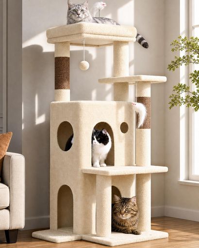 スクラッチ 【使いやすい高さ】高さ128cmのロープロファイルキャットタワーなので、いつでも愛猫の様子を手軽に見守ることができます。猫が上のプラットフォームで休んだり遊んだりしている時でも、飼い主さんは安心して触れ合うことができます。 【2階建ての巨大キャットタワー】このキャットタワーはユニークな2層構造で、愛猫に快適な隠れ家を提供します。各層はそれぞれ異なる空間を提供し、猫の旺盛な好奇心と探索意欲を満たします。 【広々とした柔らかな展望デッキ】広々とした上層プラットフォームは、猫に家全体を見渡せるだけでなく、リラックスして快適に休むことができます。 【省スペース】このキャットタワーは、窓際や壁際だけでなく、部屋の隅にも設置できます。高さをあまり取らないので、狭いアパートや天井の低い部屋でも、圧迫感なく簡単にアクセスできます。 【組み立て簡単】高さ128cmのロープロファイルキャットタワーには、詳細な組み立て説明書が付属しています。手順に従って簡単に組み立てられるので、時間と労力を節約できます。