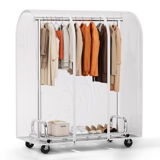 HOKEEPER ハンガーラック 衣類カバー付属 透明窓付き 防カビ 防虫 耐荷重200KG 家庭/業務用 物干し スタンド 棚付き 縦横伸縮 高さ調節可能(幅121-182x奥行55x高さ162-174cm)