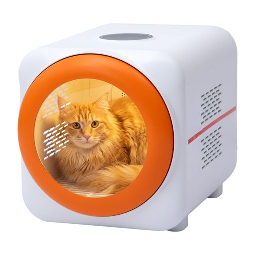 犬 【新型ペットドライルーム 犬猫兼用】 製品サイズ:57x39x40.5cm 内寸:41x37.5x34cm対応体重:猫最大9kg / 犬最大6.5kg付属品:本体、電源コード、取扱説明書 電源を入れて温度・時間を設定するだけで、自動でペットの乾燥ケアが完了。耐衝撃性に優れた強化ガラスが使用されており、高い透明度を保ちながらも、ペットによる引っかき傷に強く耐えます。 【360°全方位送風・急速乾燥】 上下同時送風で温風がボックス内を循環し、お腹や足元など乾きにくい箇所までムラなくしっかり乾かせます。 1 クイック乾燥:デフォルト設定:温度 39°C /風量 レベル3/稼働時間 120分 2 カスタム設定:乾燥温度の調節 26~45°Cの温度調整、時間設定 30~120分タイマー、風量調節:1~3段階で調節可能(F3:強風モード F1・F2:静音・弱風モード) デュアル吸気構造を採用し、70%の循環温風で温度を安定させ、30%の新鮮外気を常に取り込み、ボックス内の空気を清潔に保ちます。 【多機能一体型】 低騒音運転:運転時騒音約35-40dBdB、静音設計でペットにストレスを与えません。