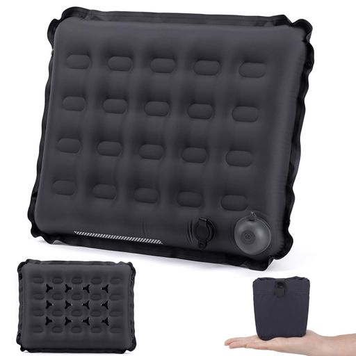 nalaina エアクッション レジャーシート 折りたたみクッション 1人用 旅行便利グッズ 夜行バス 山登り アウトドア 飛行機 運動会 座布団 (ダークグレー, 収納付きポンプあり)