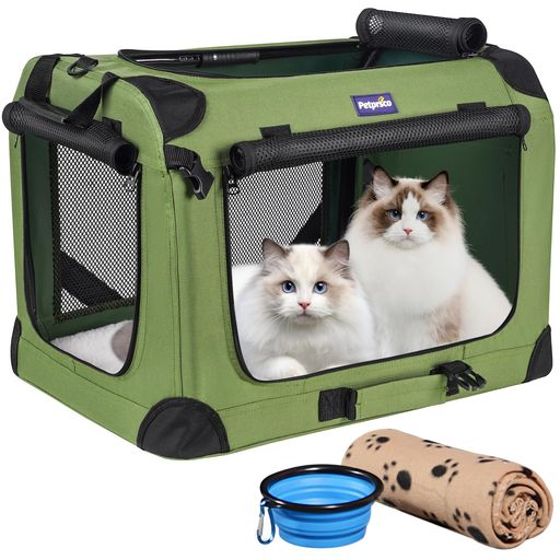 Petprsco ペットケージ 犬ケージ 猫 キャリー 犬用クレート 折りたたみ 頑丈耐久 変形しない 通気性 大容量『室内休憩、車載、旅行、通院、防災避難、キャンプに大活躍!』大型猫用・猫が2…