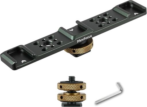 MINIFOCUS 三重冷たい靴の延長棒の台紙、1/4 ”のアルミ合金の熱い靴の台紙ブラケットはデジタル一眼レフのカメラのマイクロフォンの三脚 LED のビデオ ライト懐中電灯のための穴を通します