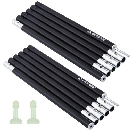 タープポール AVOFOREST 直径19mm 2本セット アルミ製 最長204cm 6本連結 コンパクト収納 蓄光エンドキャップ付き ソロキャンプ 持ち運び楽々 キャノピー専用ポール サブポール 軽量 アルマイ…