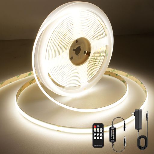 AXMOTUT COB LEDテープライト5m 24V 温白色 4000K 高輝度 調光可能 高密度 フレキシブル LEDテープライト 付きRF リモートおよび PSE認証電源 切断可能 取付簡単 工具不要 非防水 店舗 室内 ホーム装… papimomoshop-10037461 papimomo.shop パッケージ画像