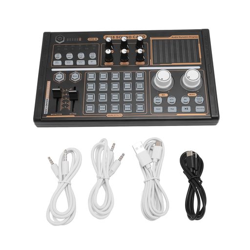 DJ18 サウンドミキサー コンデンサーマイク対応 48V ファンタム電源搭載 ライブストリーミング用 ポータブル音響ミキサー 家庭用 屋外用 ノイズリダクション機能付き