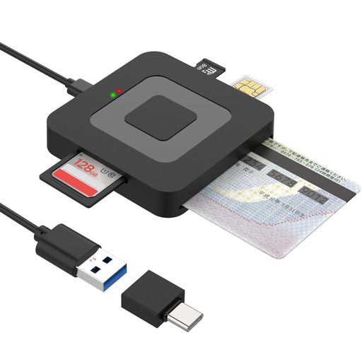 【2026最新型4-in-1多機能カードリーダー】本製品は、マイナンバーカードや各種ICカードの読み取りだけでなく、SDカード・microSDカード・TFカード・SIMカードにも対応した4-in-1の多機能カードリーダーです。マイナンバーカードや公的個人認証カードをはじめ、ICチップ付きのクレジットカード・銀行カード・健康保険証・学生証・ポイントカードなど、ISO/IEC7816規格準拠の接触型 ICカード(T0/T1 プロトコル)に対応できます。カードスロットを複数搭載し、用途に応じて使い分けられるため、別々のリーダーを購入する必要がなく、デスク周りもすっきり整理できます。1台で写真・データ・行政手続きまで幅広くカバーできる、コスパ抜群の便利アイテムです。 【USB-AとUSB-C両対応・設置不要】USB-Aポートはもちろん、付属のUSB-C変換アダプタを使えばUSB-Cポート搭載の最新ノートパソコンにもそのまま接続できます。パソコンに挿すだけでデバイスが自動認識され、ドライバの手動インストールなどの設定は不要のプラグアンドプレイ設計です。