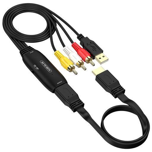 RCA to HDMI コンバーター 1080P 60Hz 一方向変換専用 720P 対応 PAL/NTSC 各信号対応 USB 給電 プラグアンドプレイ PS2/Wii/N64/DVD プレーヤー等旧式 AV 機器対応