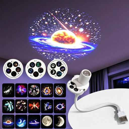 【3 枚交換式フィルムで全 15 種の星空・月・銀河投影を再現、幻想的な空間を演出】銀河・星雲・満月・三日月など 15 種類の交換式フィルムを付属。シーンや気分に合わせて投影パターンを切り替えるだけで、寝室やリビング、車内をまるでプラネタリウムのような幻想的な空間に変えられます。宇宙好きの方やお子様にも楽しんでいただけます。